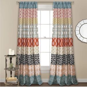 Turquoise & Orange Bohemian Stripe Window Curtain Panel Pair, 95" x 52"